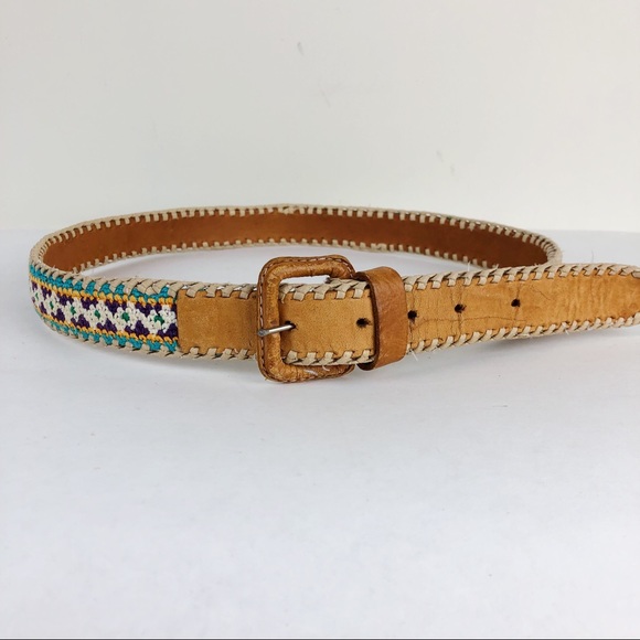 Vintage Handmade Leather Boho Woven Waist Belt - Picture 2 of 6